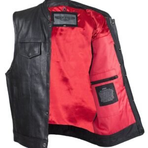 Leather Vest - Motorcycle Club - Red Lining - Premium - MV316-DL