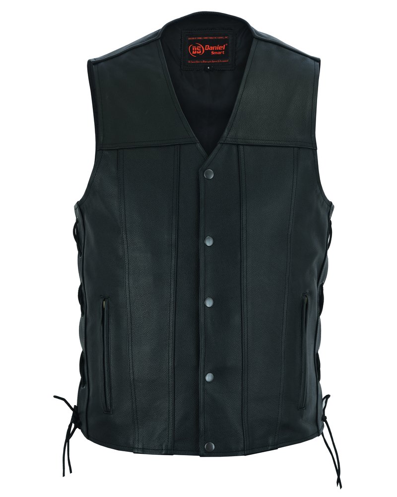 Leather Motorcycle Vest - Men's -Up To Size 8XL - Tapered Bottom - Big and Tall - DS161-TALL-DS