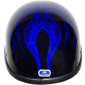 Novelty Motorcycle Helmet - Gloss Blue - Burning Skull - Shorty - H401-D4-BLUE-DL