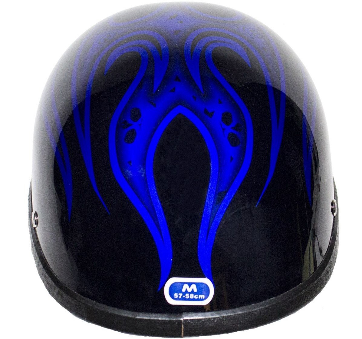 Novelty Motorcycle Helmet - Gloss Blue - Burning Skull - Shorty - H401-D4-BLUE-DL