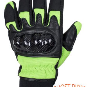 Leather Gloves - Men's - Full Finger - Knuckle Protector - Green - GLZ108-GREEN-DL