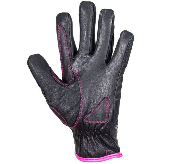 Leather Riding Gloves - Women's - Pink Embroidery - Full Finger - Motorcycle - GLZ106-EBL1-PINK-DL