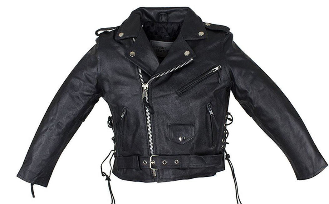 Leather Motorcycle Jacket - Kid's - Teen's - Side Laces - KD344-TEEN-DL