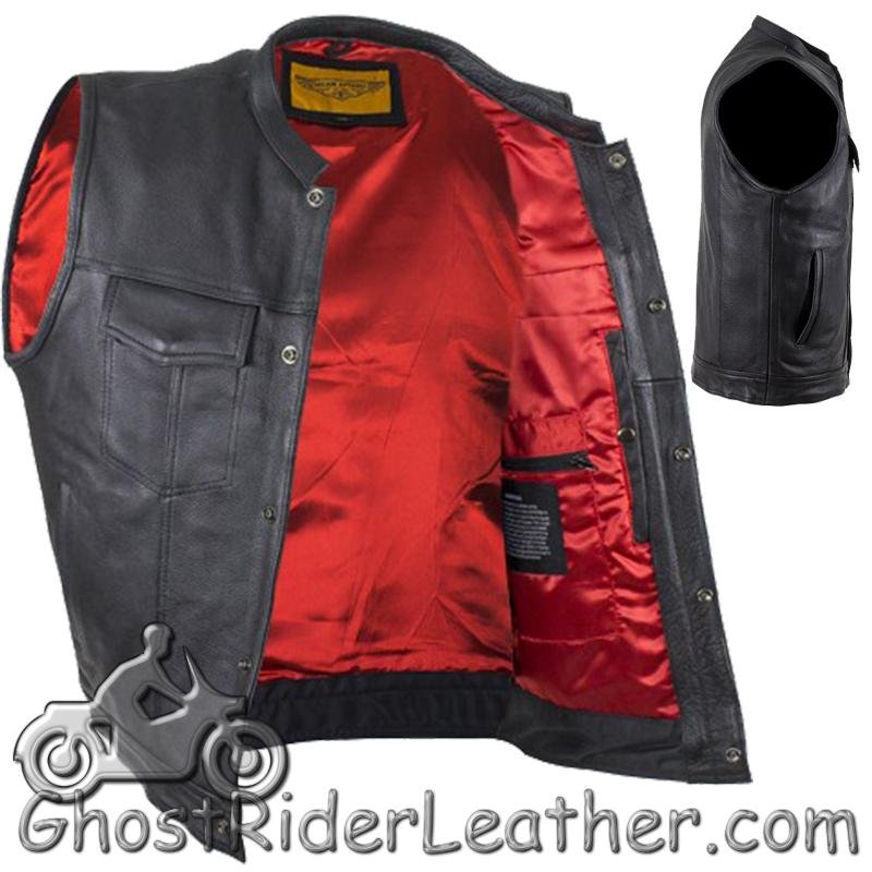 Leather Vest - Motorcycle Club - Red Lining - Premium - MV316-DL