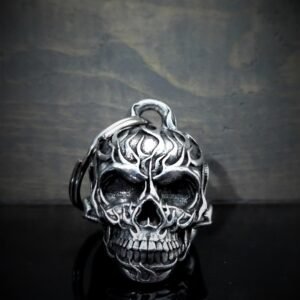 Flame Skull - Pewter - Motorcycle Ride Bell - Made In USA - SKU BB53-DS
