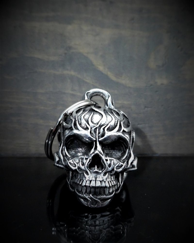 Flame Skull - Pewter - Motorcycle Ride Bell - Made In USA - SKU BB53-DS