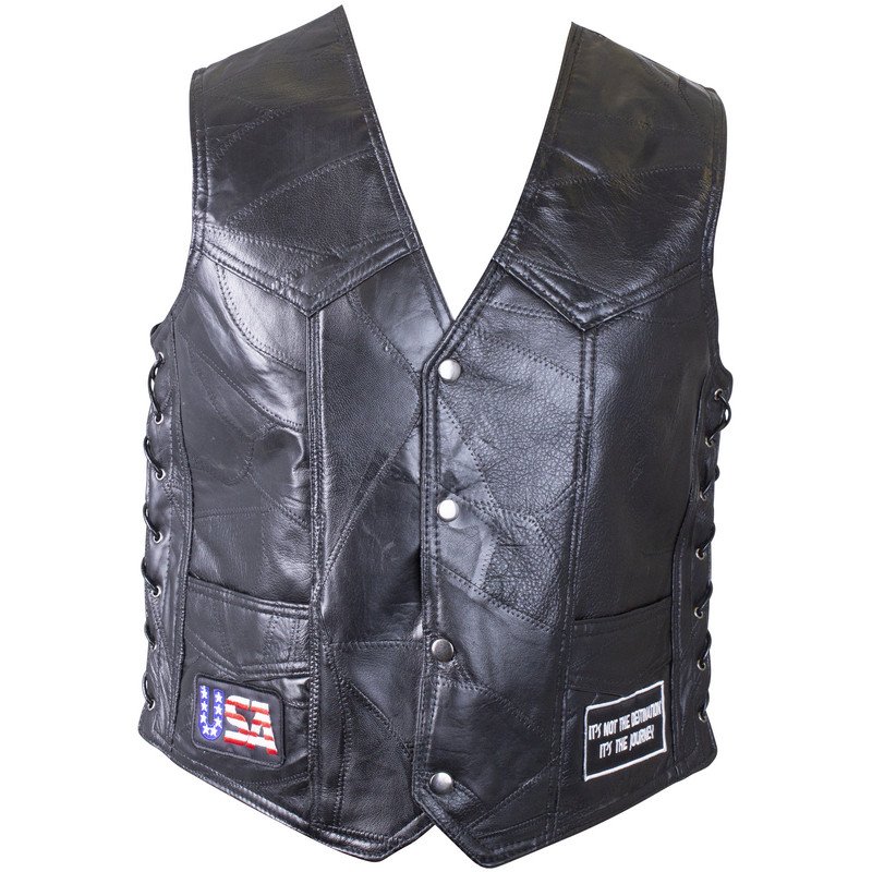 Patchwork Leather Vest - Men's - 6 Patches - Biker - GFVBIK6-BN