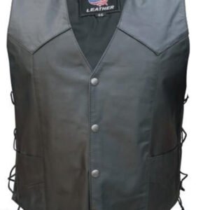 Leather Motorcycle Vest - Men's - American Flag - Side Laces - AL2218-AL