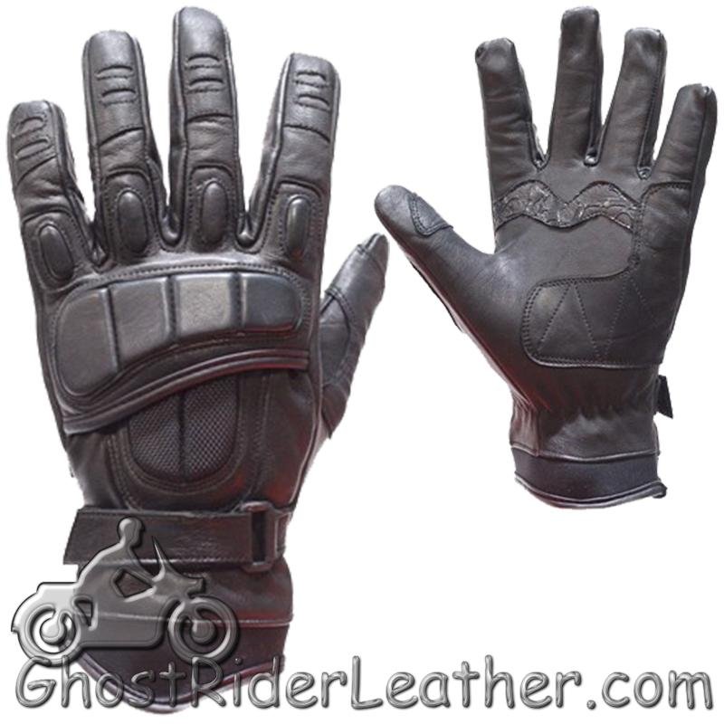 Mens Padded Premium Leather Racing Gloves With Tight Grip Strip - SKU GRL-GLZ37-DL