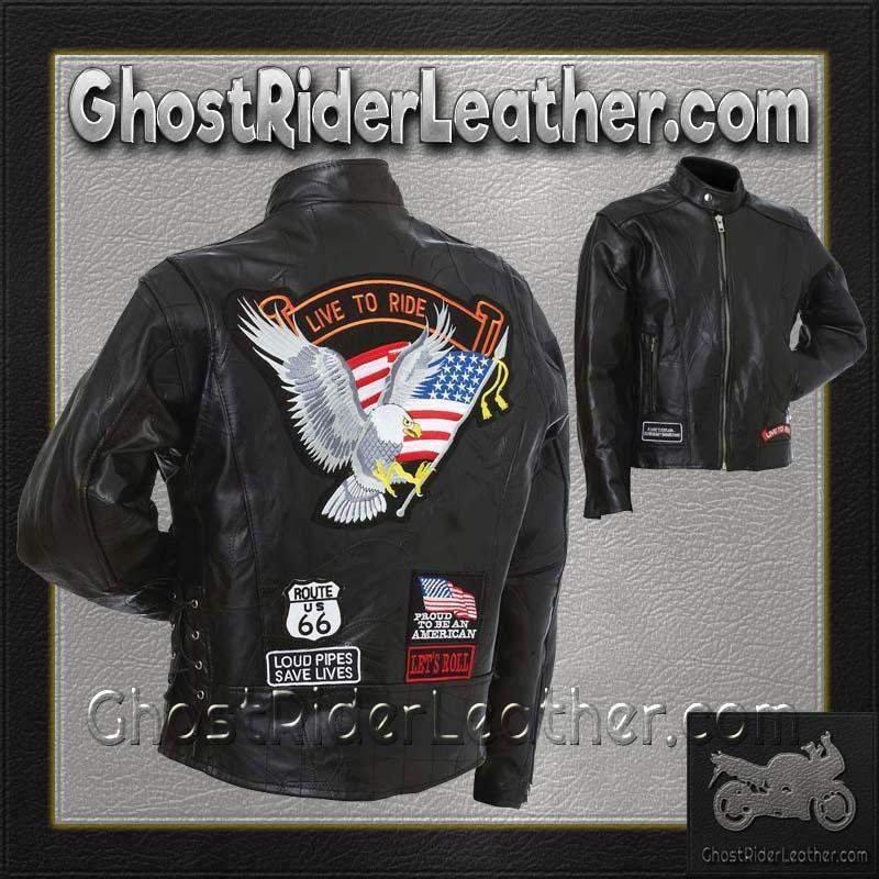 Leather Motorcycle Jacket - Men's - Patchwork - With Patches - GFCRLTRS-BF