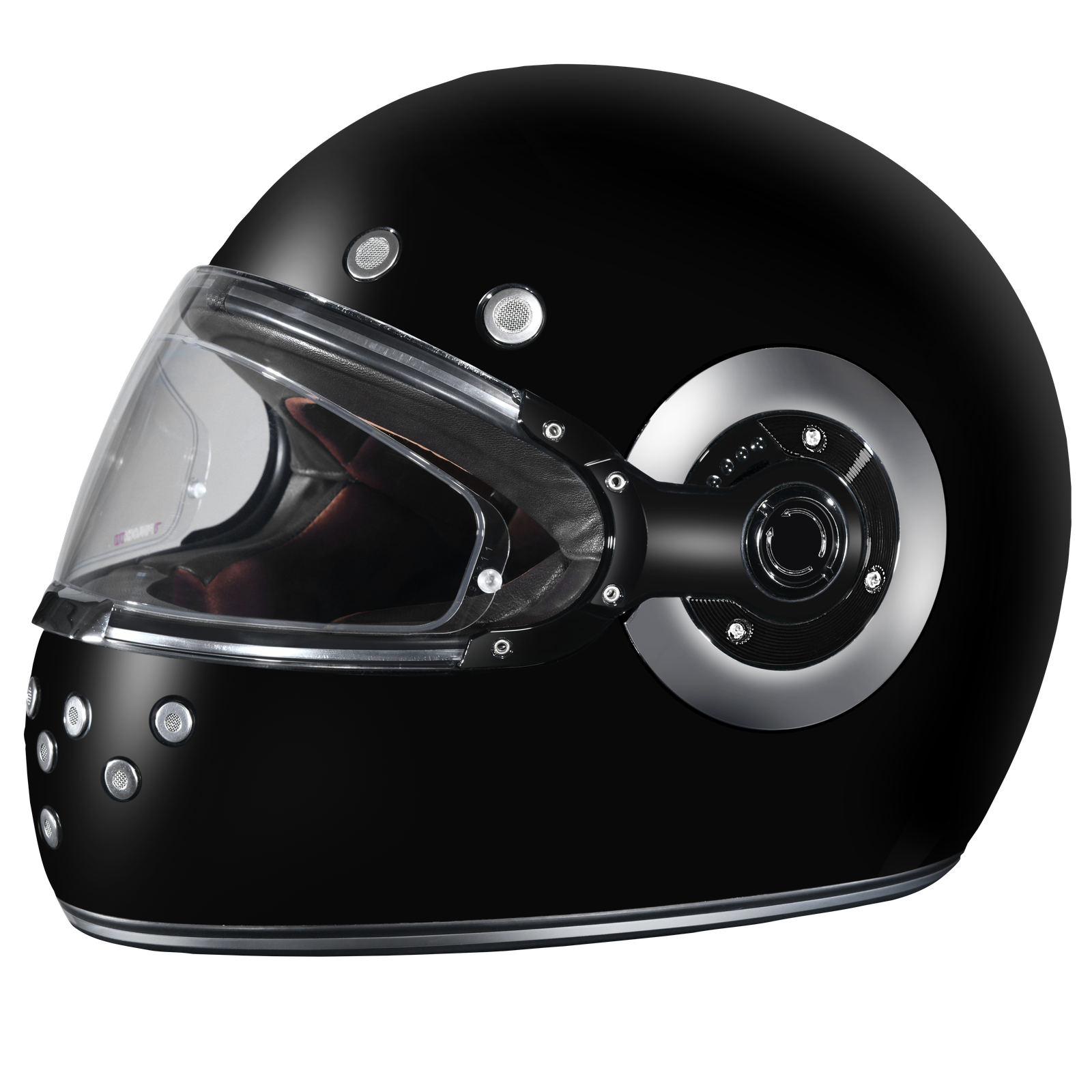 DOT Motorcycle Helmet - Retro Hi Gloss Black - Full Face - Chrome Accents - R1-A-DH