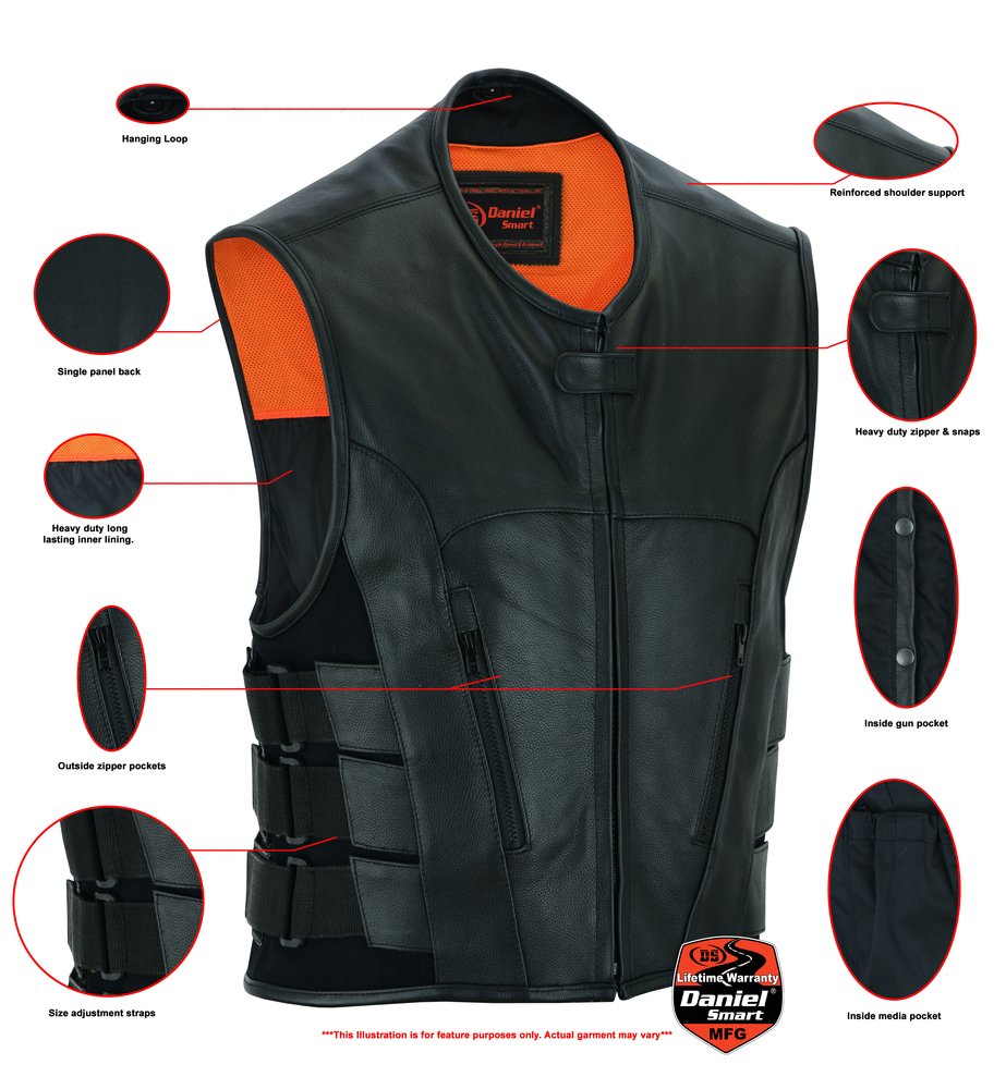 Leather Motorcycle Vest - Men's - Updated SWAT Team - Up To 8XL - DS007-DS