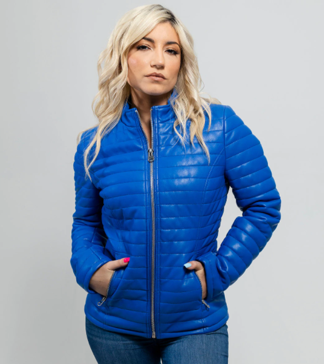 Vegan Leather Puffer Jacket - Women's - Blue - Skylar - WBL-1010VGL-FM