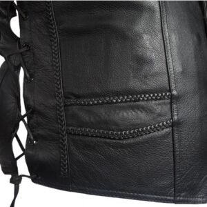 Leather Motorcycle Vest - Men's - Braid - Side Laces - MV301-DL