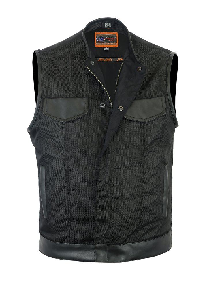 Canvas and Leather Motorcycle Vest - Men's - Gun Pockets - Up To 12XL - DS687-DS