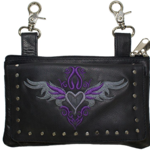 Leather Belt Bag - Purple - Heart Wings Design - Handbag - BAG35-EBL1-PURPLE-DL