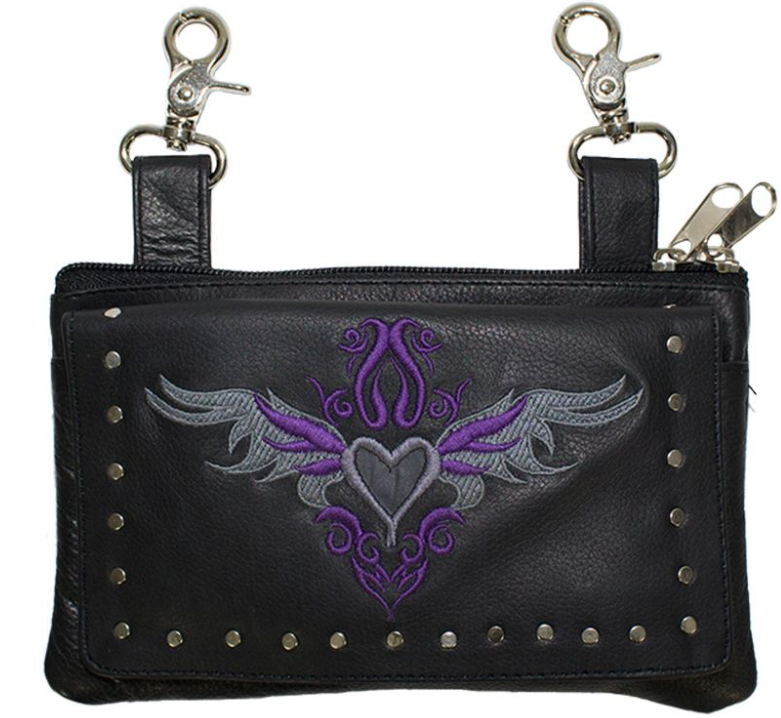 Leather Belt Bag - Purple - Heart Wings Design - Handbag - BAG35-EBL1-PURPLE-DL