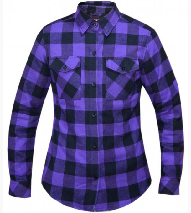 Flannel Motorcycle Shirt - Women's - Purple and Black - Armor - Up To Size 5XL - TW286-17-UN