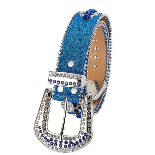 Unisex Rhinestone Bling Belt - Blue and Silver - Skulls - Rhinestones - Faux Leather - FBL21-DL