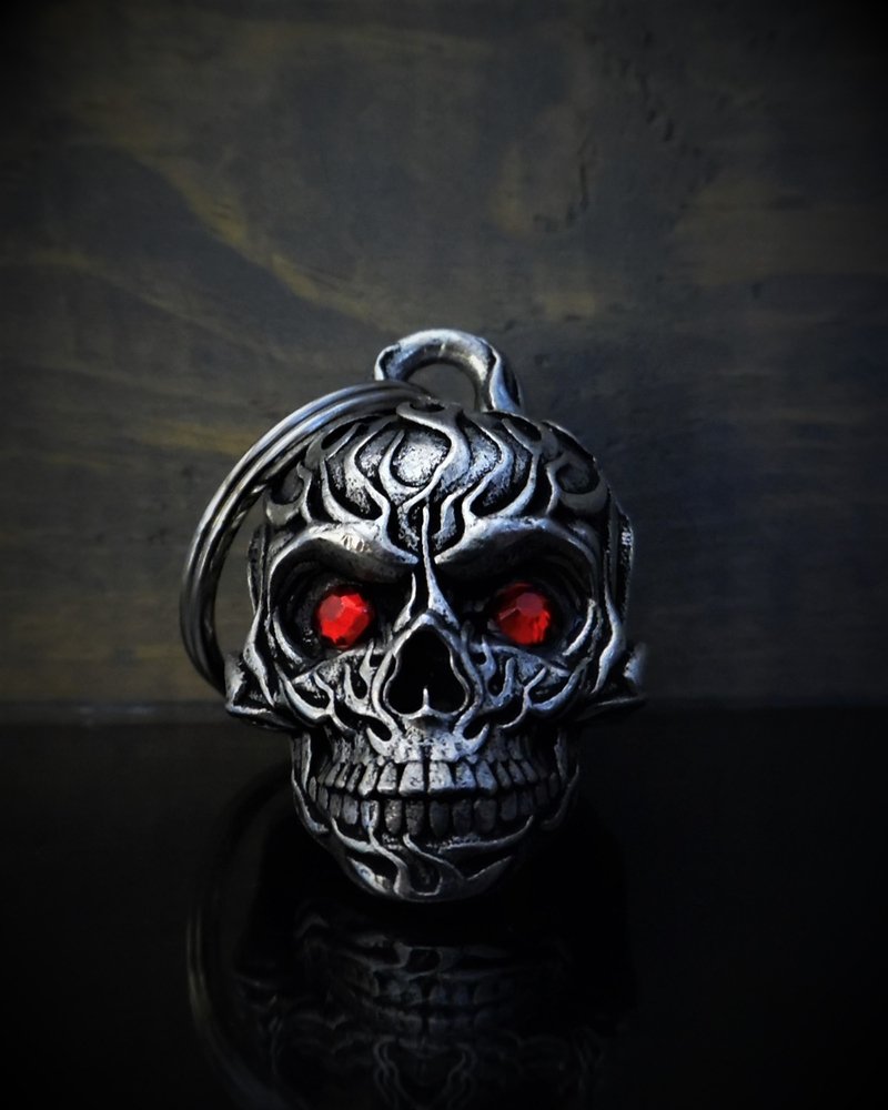 Flame Skull Diamond - Pewter - Motorcycle Gremlin Bell - Made In USA - SKU BB73-DS