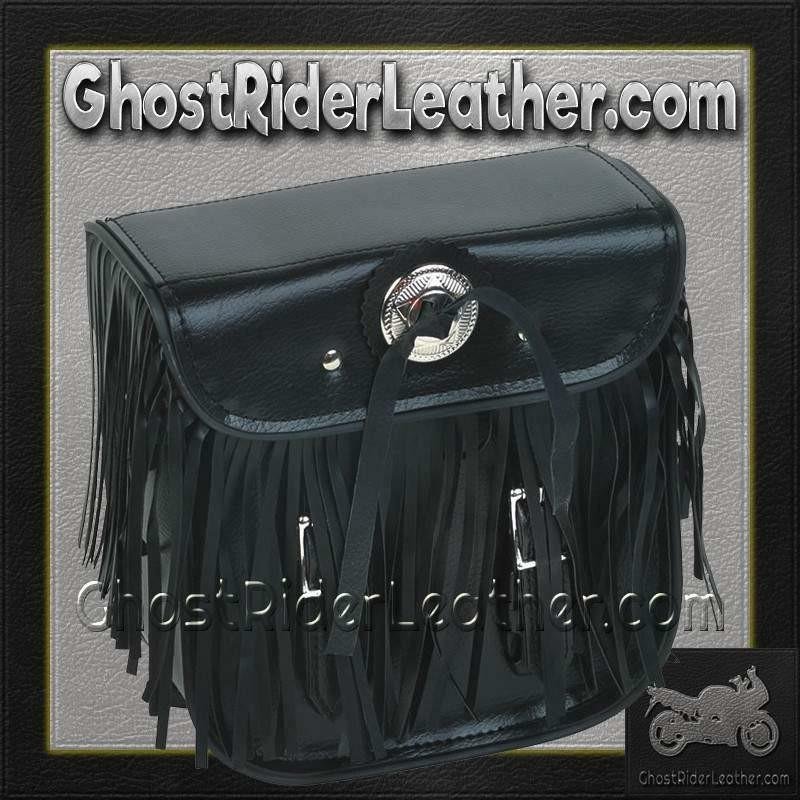 Motorcycle Leather Sissy Bar Bag with Fringe For Motorcycle Storage - SKU SB5004-LEATHER-DL