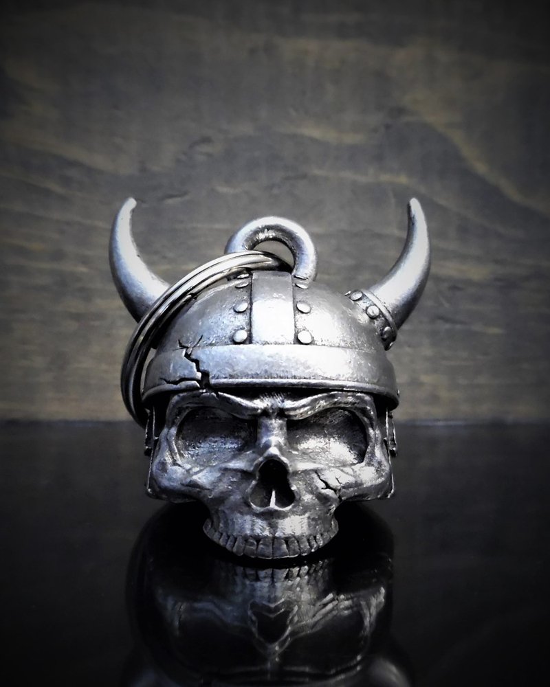 Viking Helmet Skull - Pewter - Motorcycle Ride Bell - SKU BB21-DL