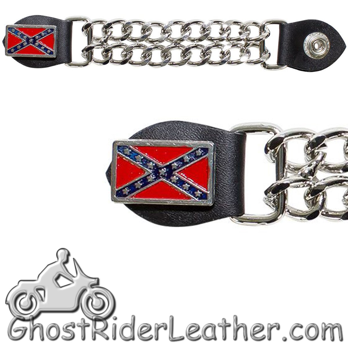 Rebel Flag Vest Extenders with Chrome Chain - One Single - AC1057-DL-1