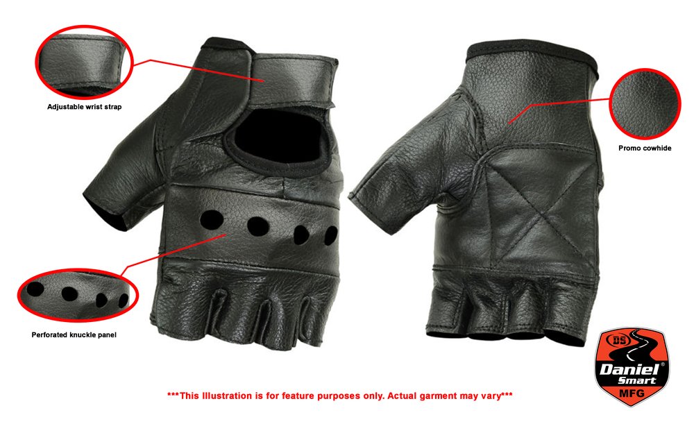 Leather Motorcycle Gloves - Fingerless - Biker - DS11-DS