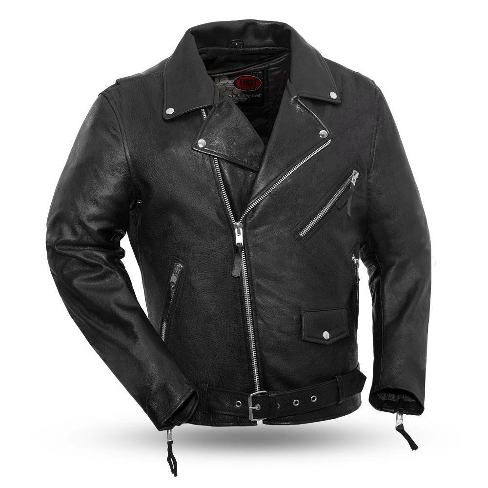 Men's Black Leather Motorcycle Jacket - Armor Pockets - Fillmore - FIM208CDLZ-FM