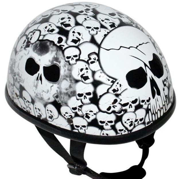 Novelty Motorcycle Helmet - White Skull Boneyard - Shorty - H6401-WHITE-DL