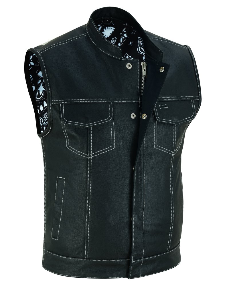 Leather Vest - Men's - Motorcycle Club - Black Paisley Lining - Up To 8XL - DS164-DS