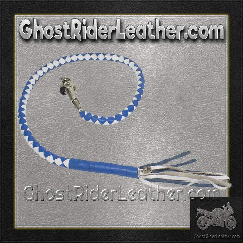 Get Back Whip - 42 Inches - White and Blue Leather - Motorcycle Accessories - GBW16-11-DL