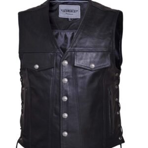 Leather Motorcycle Vest - Men's - Up To 8XL - Side Laces - 2601-BF-UN