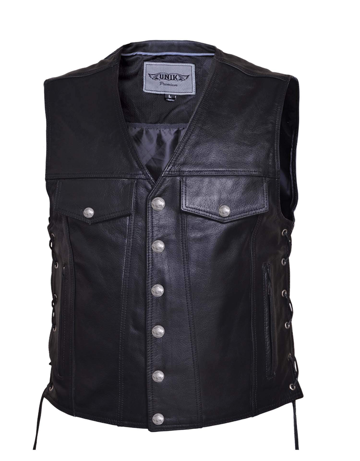 Leather Motorcycle Vest - Men's - Up To 8XL - Side Laces - 2601-BF-UN