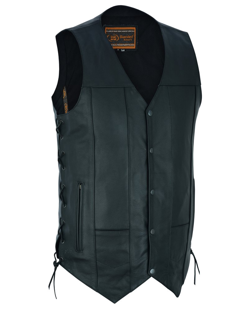 Leather Motorcycle Vest - Men's Tall - Up To Size 5XL - Side Laces - 10 Pocket - Big and Tall - DS144-TALL-DS