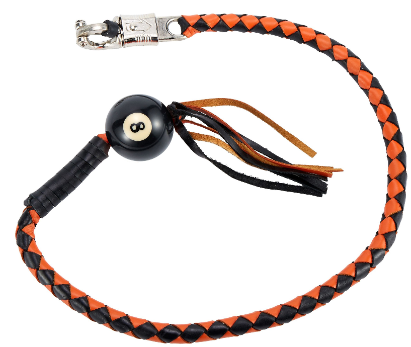 Get Back Whip - Black and Orange Leather - With 8 Ball - 42 Inches - GBW9-BALL8-DL