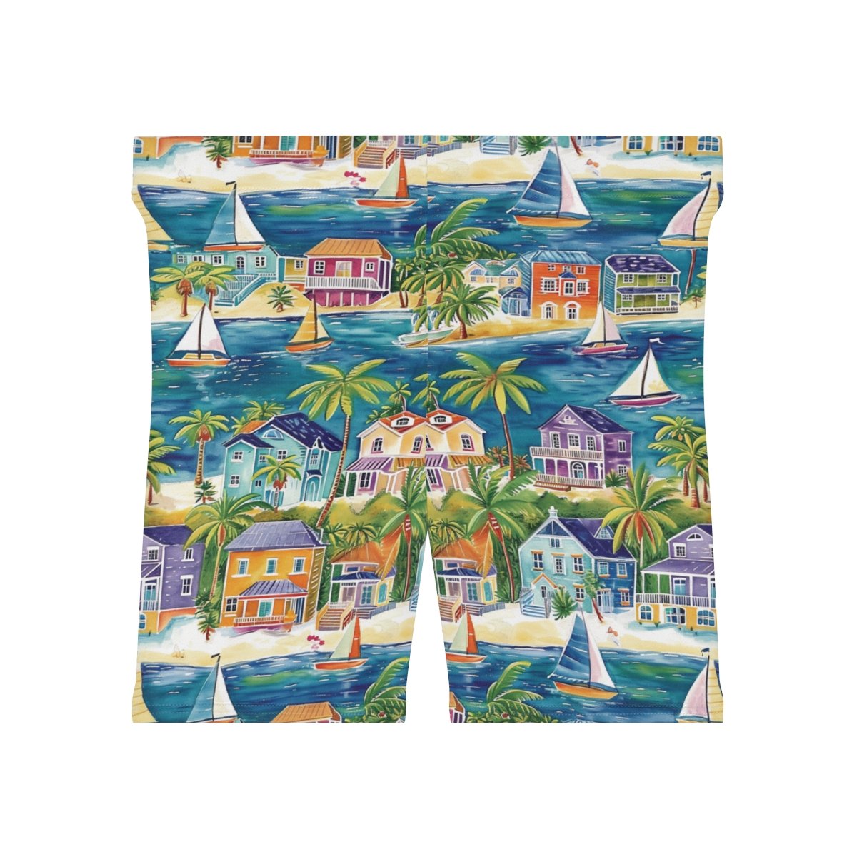 Beach Town with Sailboats - Multiple Beachy Colors - Women's Biker Shorts
