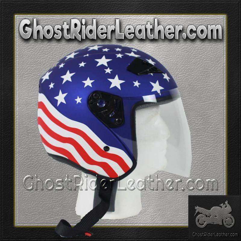 DOT Motorcycle Helmet - America - Flag - 3/4 - Flip Shield - RK5A-HI