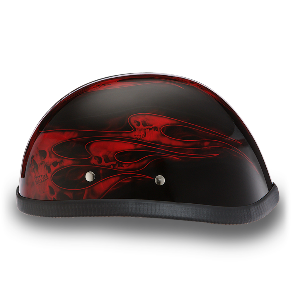 Novelty Motorcycle Helmet - Skull Red Flames - Eagle Shorty - 6002SFR-DH