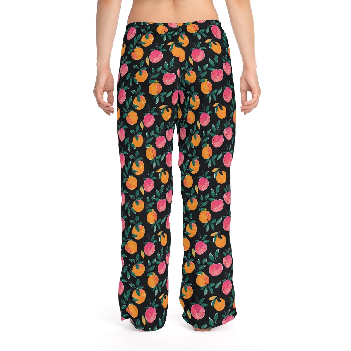 Doodle Peaches - Pink Orange Green on Black - Women's Pajama Pants (AOP)