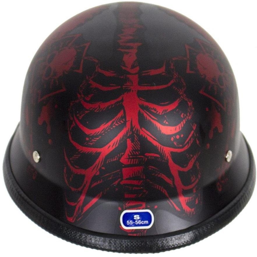 Novelty Motorcycle Helmet - Matte Burgundy Horned Skeletons - H502-D5-BURG-DL