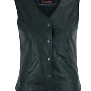 Leather Vest - Women's - Longer Body - Side Laces - Gun Pockets - DS206-DS