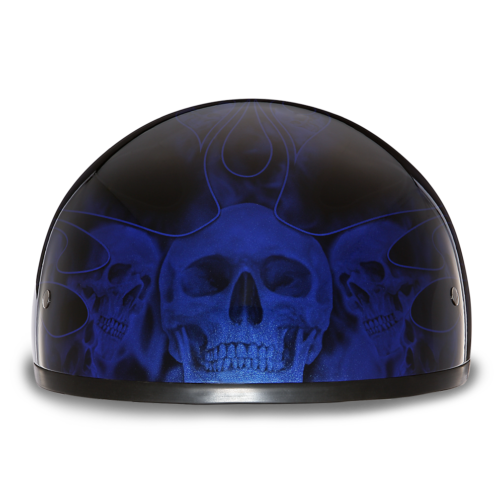 DOT Motorcycle Helmet - Skull Blue Flames - Shorty - D6-SFB-DH