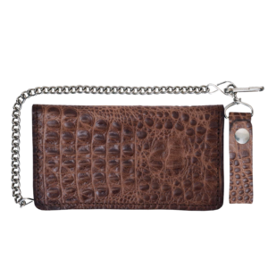 UNIK Brown Leather Biker Chain Wallet With Crocodile Pattern - SKU 9099-00-UN