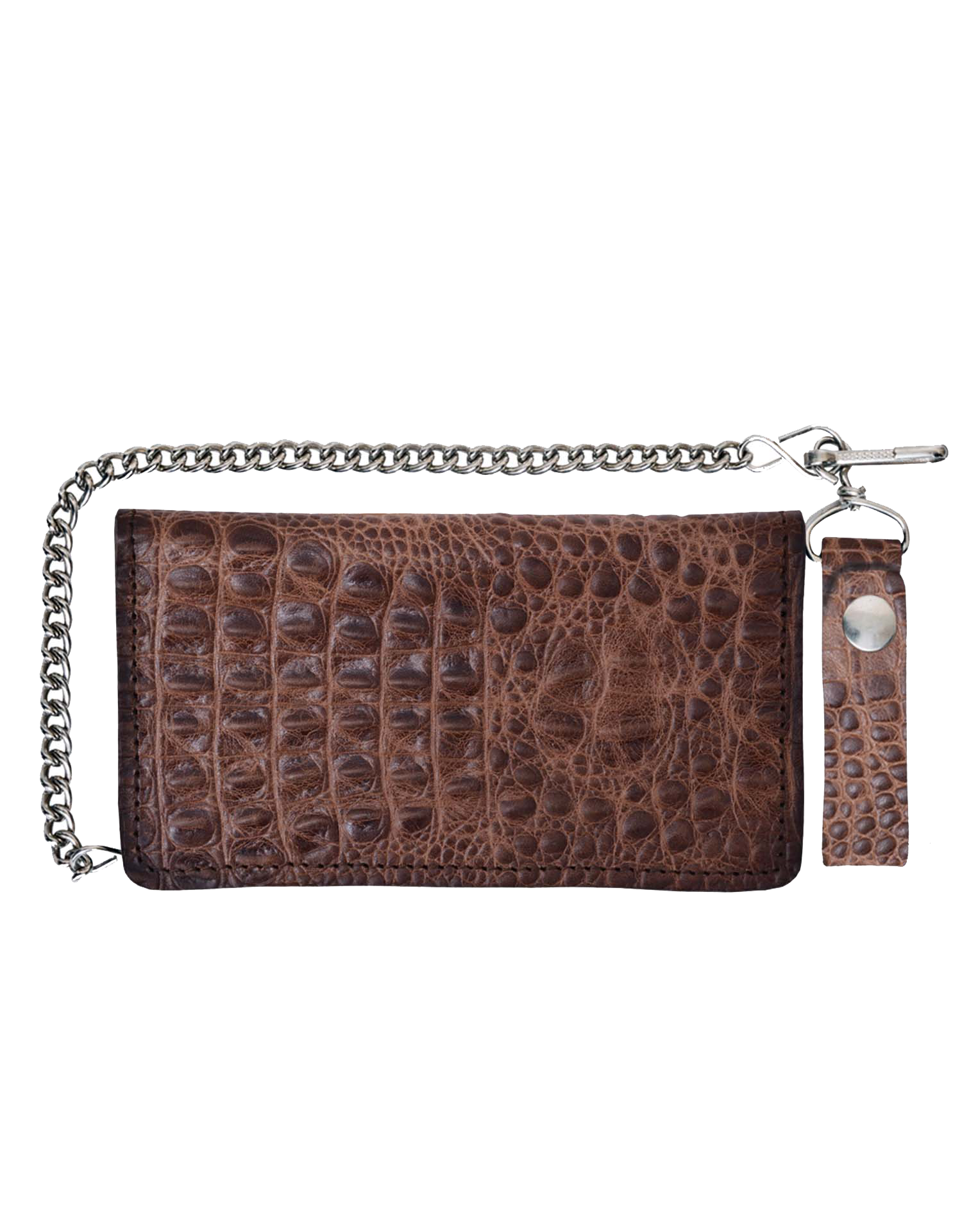 UNIK Brown Leather Biker Chain Wallet With Crocodile Pattern - SKU 9099-00-UN