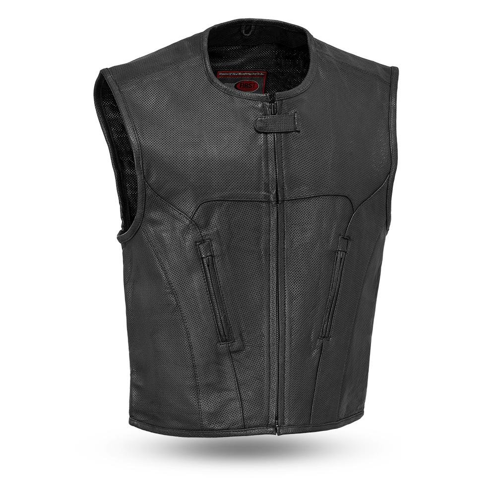 Leather Motorcycle Vest - Men's - Up To 5XL - SWAT - Raceway - FIM647CDM-FM