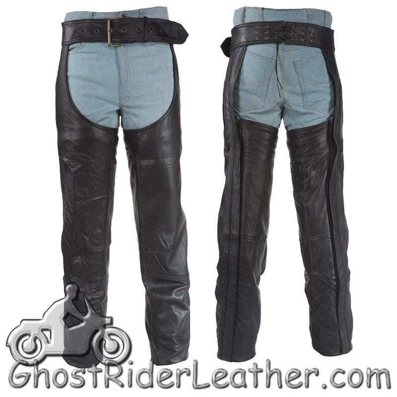 Leather Motorcycle Chaps -Unisex - Heavy Duty - Zipper Pocket - Men or Women - C3000-01/11-DL
