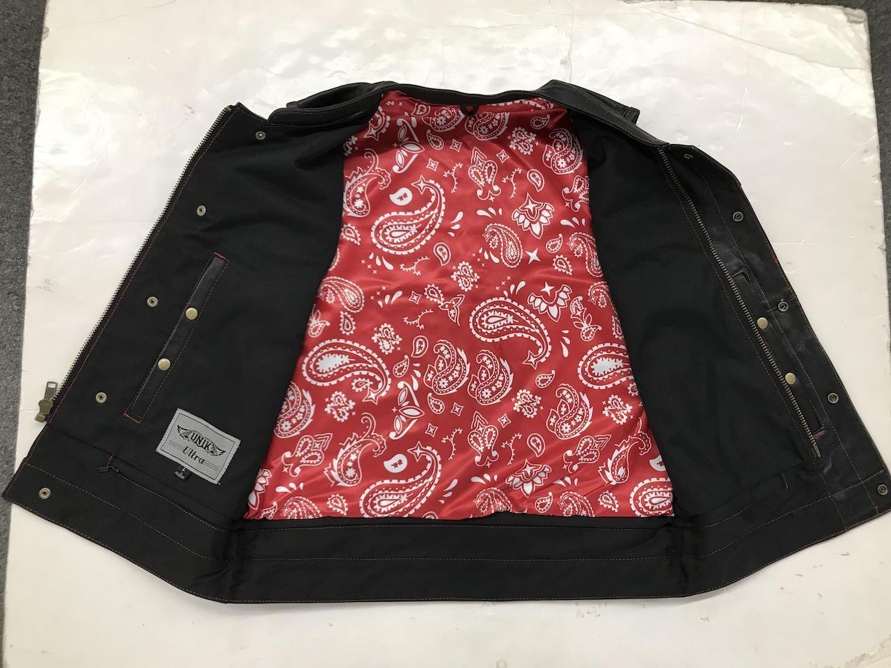 Leather Motorcycle Vest - Men's - Up To 8XL - Red Paisley Liner - 6665-01-UN