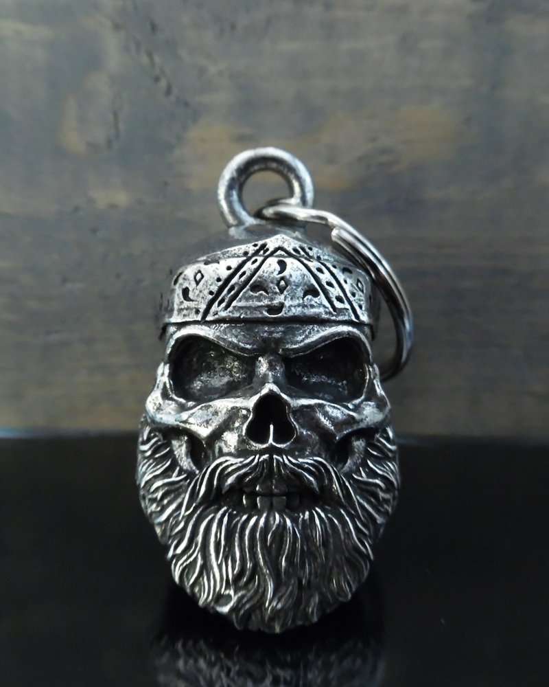 Old School Biker Skull - Pewter - Motorcycle Gremlin Bell - Made In USA - SKU BB96-DS