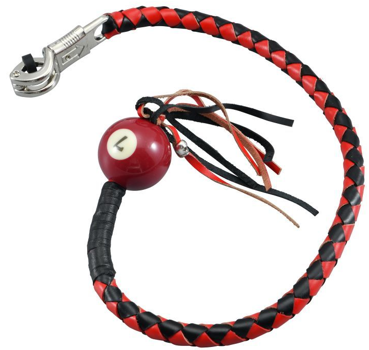 Get Back Whip - Black and Red Leather - With Pool Ball - 36 Inches - GBW6-BB-36-DL